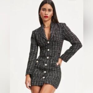 Elegant Black Tweed Button-Up Dress